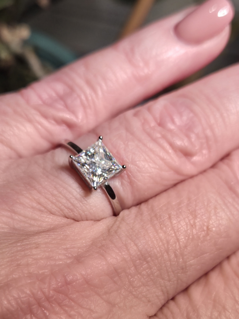 Princess-Cut Solitaire Moissanite Engagement Ring in Silver